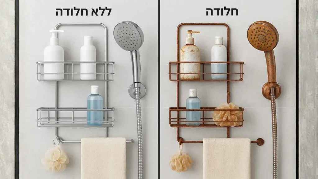 השוואה בין מוצר מקלחת עם חלודה למוצר ללא חלודה