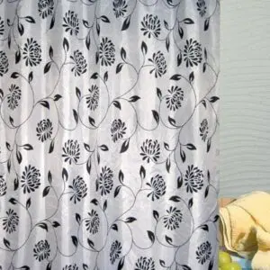 וילון מדוגם פרחים שחורים