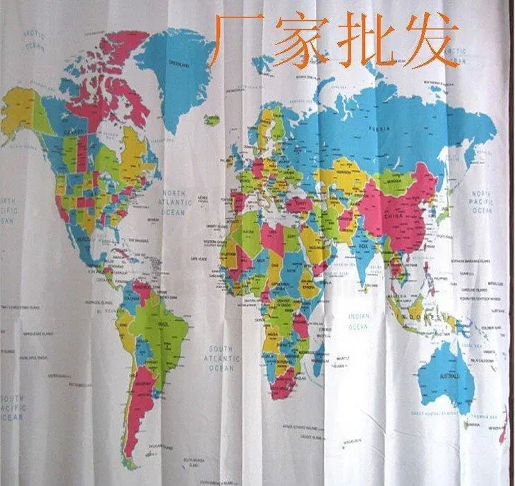 וילון אמבטיה מפת עולם מבד דוחה מים ועובש