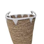 סט 2 סלי קש טבעי עם פס לבן