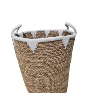 סל קש גדול טבעי עם פס לבן