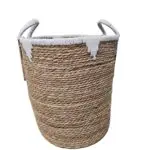 סל קש בינוני טבעי עם פס לבן