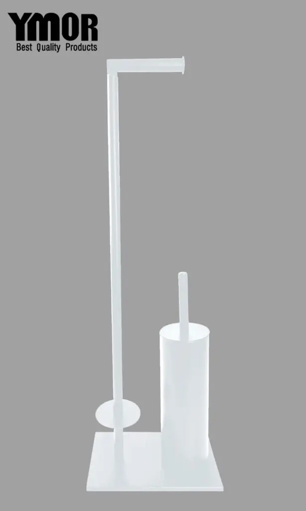 מעמד נייר טואלט מלבני עם מברשת אסלה לבן מסטנלי סטיל 304